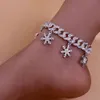 Bling Ice Out Cuban Link Snowflake Anklets för kvinnor Partihandel Chunky Men Crystal Punk Hip Hop Barefoot Sandals Sommar Anklet