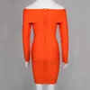 Summer Ladies Orange Bandage Dress Sexy scollo a V manica lunga Bodycon Club Mini Celebrity Party 210527