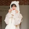 Johnature 2021 Winter New Korean Bear Cute Warm Lambwool Hat Scarf Earflaps 7 Colors All Match Women Scarf Q0828