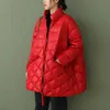 Johnature Kobiety Winter Parkas Zipper Solid Color Ciepłe Płaszcze Z Długim Rękawem Kieszenie Kobiet ubrania Dorywczo Vintage 211013