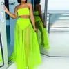 Mesh Summer Tweedelige Set Casual Neon Spaghetti Strapless Mouwloze Crop Tops Shorts 2 Stuks Suit Perspectief Outfit Tracksuit Y0702