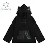 Harajuku Hoodies Girl Gothic Sweatshirts Dames Oversized Pullovers Pocket Tops Streetwear High Street Punk Goth Black Hooded 210417