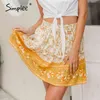 Ruffles Floral Beach Sommar Kvinnor Patchwork Casual Korta Kjolar Hög Lace Up Elastic Midja Ladies Skirt 210414