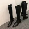 Bottes hautes en cuir véritable pour femme, chaussures chaudes et pointues, à la mode, collection hiver 2024, 37263