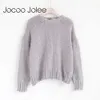 Jocoo Jolee Autumn Sweaters Backless Batwing Sleeve Pullovers för kvinnor Fall Casual Back Cross spets upp stickad Pullover 210619