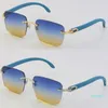 Holz mit C-Dekoration, 18 Karat Gold, NEU, blaues Holz, randlose Sonnenbrille, Unisex, ornamental, helle Farblinse, fahrende Modeaccessoires