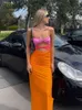 FSDA Patchwork Y2K Bez ramiączek Bodycon Sukienka Sexy Kobiety Hollow Out Bez Rękawów Backless Summer Beach Suknie Party Club Midi 2022 Y220304