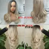 Mixte Noir Cendré Brun Clair Blonde Synthétique Perruque Corps Vague MiddlePart Fibre Résistant À La Chaleur Pour Les Femmes Noires Cosplay Longue Perruqueusine directe