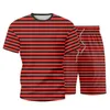 Summer Mens Sets Casual Stripes Tracksuit Men Short Sleeve T-shirt 2 PC+Shorts Fashion Sportswear Suits Male Jogger Fitness 210603