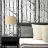 Rustic Wood Grain Not self-adhesive Wallpaper Black White Birch Tree Forest Wall Stickers Contact Paper Branches Trunk Wallpaper 210722