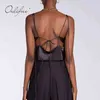 Summer Women Satin Tank Backless Lace Up Silk Camisole Sexy Tops 210415