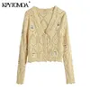 Women Fashion Floral Embroidery Cropped Knitted Cardigan Sweater Long Sleeve Female Outerwear Chic Tops 210420