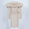 Oftbuy Real Fur Coat Veste d'hiver Femmes Natural Fur Col Collier Cachemire Mélange de laine Longses Lammes d'extérieur Streetwear 211019