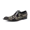 Zapatos de cuero genuino con estampado para hombre, zapatos Oxford de fiesta con punta estrecha de talla grande, zapatos de vestir formales para hombre de negocios