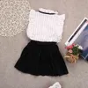 2-7y criança criança meninas roupas definir verão babados camisas blusa tops preto saias roupas para crianças trajes 210515