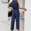 Causel lange Sheelve hohe Taille Frauen Sommer Soild Farbe lose Overalls Büro Dame Frühling Manschette Hemd Overall 210414