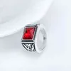 Antique Sier Zinc Alloy Metal Fashion Trendy Mens Valentine's Day gifts Zircon Red Jewelry Finger Rings