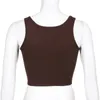 Ribbed sticka brun svamp Y2K Crop Tops Kvinnor Söt Hit Sommar Ärmlös Casual Tee Tank Top Vest Streetwear 210510