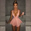 Casual Kleider Frauen Sexy Halter Tiefem V-ausschnitt Rückenfreies Minikleid Rosa Reißverschluss Shorts Bodycon Club Party Strand Robe E-mädchen Kleidung