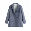 우아한 여성 단단한 회색 블레이저 사무실 숙녀 포켓 재킷 캐주얼 여성 V 넥 정장 소녀 Chic Cardigan 210427