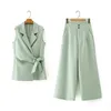 fashion women green vest elegant lady v-neck bow outerwear causal female polyester and cotton girls chic sets 210430