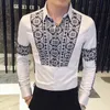 Mens Retro Contrast Print Wedding Shirts 2021 Splicing Shirt For Men Flower Party Vintage Camisa Social Masculina Men's Dress