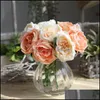 Dekorative Blumen Kränze Festliche Partyzubehör Hausgarten künstliche Rose Hochzeit Bouquet Weiße thailändische königliche Seidendekoration Dekor Tropfen