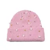 New Autumn Winter Pearl Flash Diamond Knitted Hat Outdoor Warm Personality Street Wool Hats For Woman Man Spring Sports Beanies