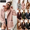 ISAROSE Women Winter Coats Hooded Fluffy Zipper Long Sleeve Soft Hip Length Coat Hoodie 8 Colors Casual Outerwear with Pockets 210422
