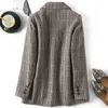 Casual Women's Sough Jacka Loose Höst Plaid Långärmad Kvinna Blazer Elegant Ladies Office Coat Hög kvalitet 210527