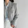 Blau Grau Anzug Blazer Frauen Casual Slim Frühling Herbst Weibliche Single Button Kerb Kragen Jacke Büro Dame Arbeitskleidung 210608
