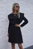 Solidna czarna dorywcza sukienka dla kobiet odzież jesień wzburzyć linia krótka sukienka pani vestidos elegancka sukienka biurowa 210415