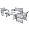 US STOCK GO 4 Pieces Outdoor Furniture Rattan Chair & Table Patio Set Outdoor Sofa for Garden Backyard Porch and Poolside a44209S