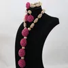 Oorbellen Ketting Bruids Beaded Sieraden Set Fuchsia Bib Statement Pendant Anj378