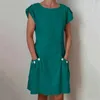 Casual Dresses Summer Women's Knappar All-Match Loose Solid Färg Hudvänlig Soft Ladies Daily Holiday Dress Vestidos