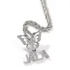 Iced Out Butterfly Chain Buckle Head Custom Name Necklace Diamond Stitching Combination Mini Small Letter Hip Hop Necklace