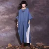 Johnature Summer Bawełniana Lniana Sukienka Kobiety Haft Długa Szata Vintage Luźna O-Neck Batwing Rękaw Plus Size Sukienki 210521