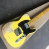 6 Saiten Relikte Gelbe E-Gitarre mit Aschekörper, Ahorn-Griffbrett, weißer Pickguard