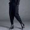 [eam] ربيع الأزياء الأسود عالية الخصر جيوب مرنة عارضة المرأة الكامل طول الحريم السراويل SA155 211112