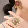 Ohrringe Halskette Vintage Goldlegierung Ringe Sets für Frauen Boho Perlen Bells Quaste Tassel Verstellbarer afghanischer Schmuck