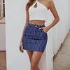 Skirts 2021 Trendy Vertical Striped Mini Denim Skirt Summer Wild Female High Waist A-line Slim Wrapped Bodycon Pencil