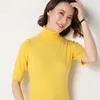 Primavera verano manga corta suéter de cachemira mujer suelta cuello alto punto camisa de fondo femenino pullover tops 210922