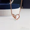 Luxe Mode Ketting Designer Sieraden Bruiloft Sterling Zilveren dubbele ringen diamanten hanger Rose Gouden kettingen voor vrouwen tienermeisjes sieraden aanwezig