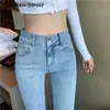 Vrouwen broek vrouwelijke jeans hoge taille broek casual sexy vintage flare gewassen denim zwart katoen Koreaanse stijl elasticiteit 210809