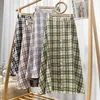 Super Quality Spring Summer Long Kjol Kvinnor Koreansk stil Elegant Grön Plaid High Waist Office Midi Kvinna 210421