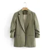 Aelegantmis solide vert mode Streetwear femmes jolie pochette vestes femme lâche Cardigan poches manteaux bureau dames Blazers 210607
