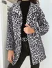 Women's Fur & Faux Kalenmos Autumn Coat Women Leopard Print Long-sleeved Loose Lapel Cardigan Jacket Woman Plush All-match Fashion Warm