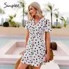 Sexy Polka Dot Printed V-Neck Dress Summer flared high waist A-line women Fashion short sleeve 210414