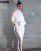Vazn 2020 Sonbahar Yeni High-end Casual Beyaz Basit Günlük Tam Kollu Bez En Uzun Pantolon Eşofman Ince Kadınlar 2 Parça Set Y0625