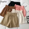 NEPLOE High Waist Hip Elastyczne Szorty Kobiet Kieszonkowy Projekt Solid Letnie Szorty Znosić Feminino Proste Miękkie Wszystkie Dopasuj 210510